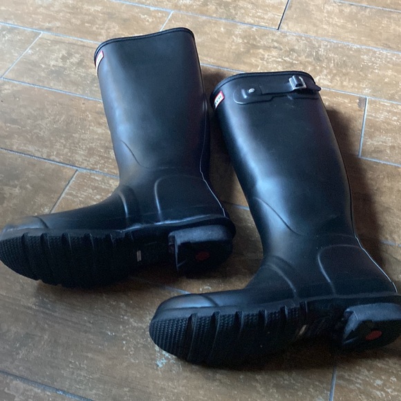 Black hunter boots w/ socks. Size 9. Great condition-some scuffs (pictured). - Picture 2 of 10